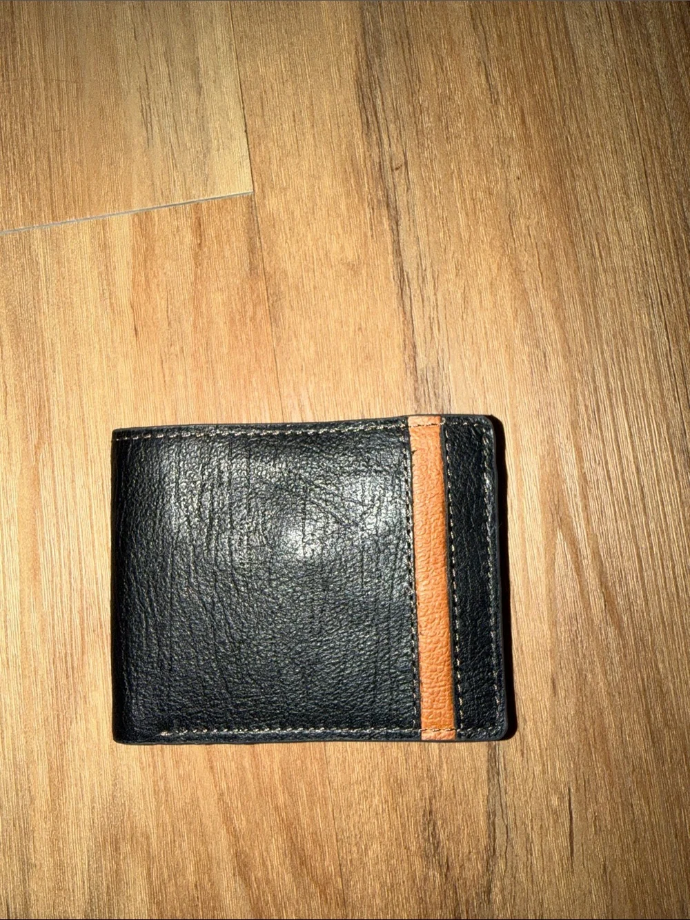 Fossil Black Leather Bifold Wallet with Brown Accent